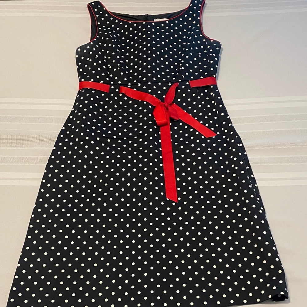 Dress Barb Women’s Polka Dot Dress with Red Ribbon Belt